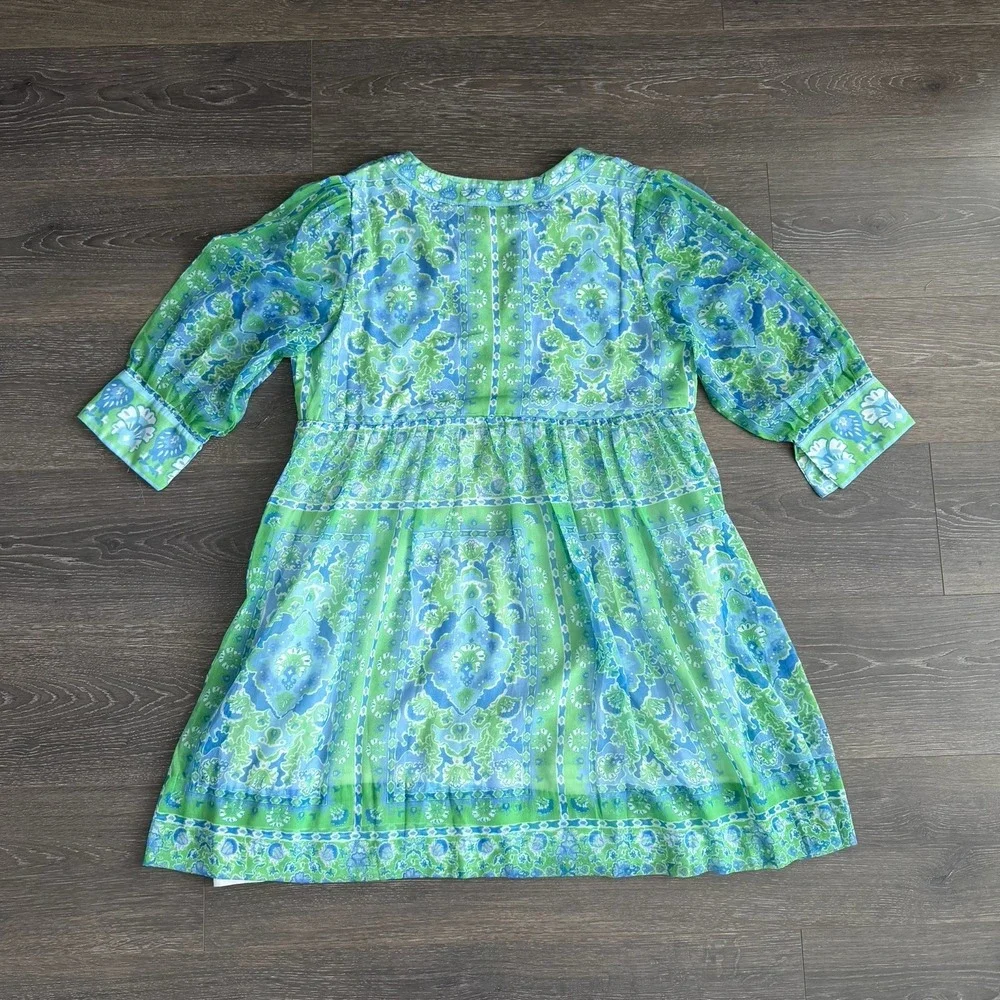 Gretchen Scott Borderline Dress Blue‎ Scarfy  Lined Medium Coquette Cottagecore - Picture 3 of 11